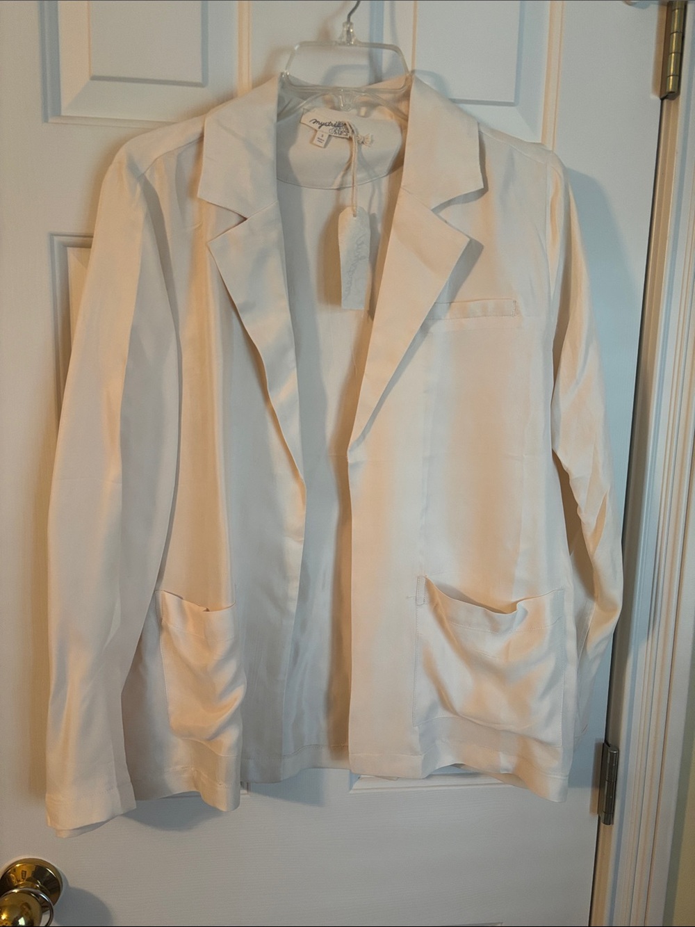 Mystree - Women’s cream Satin-Look Blazer - Classic Open Front